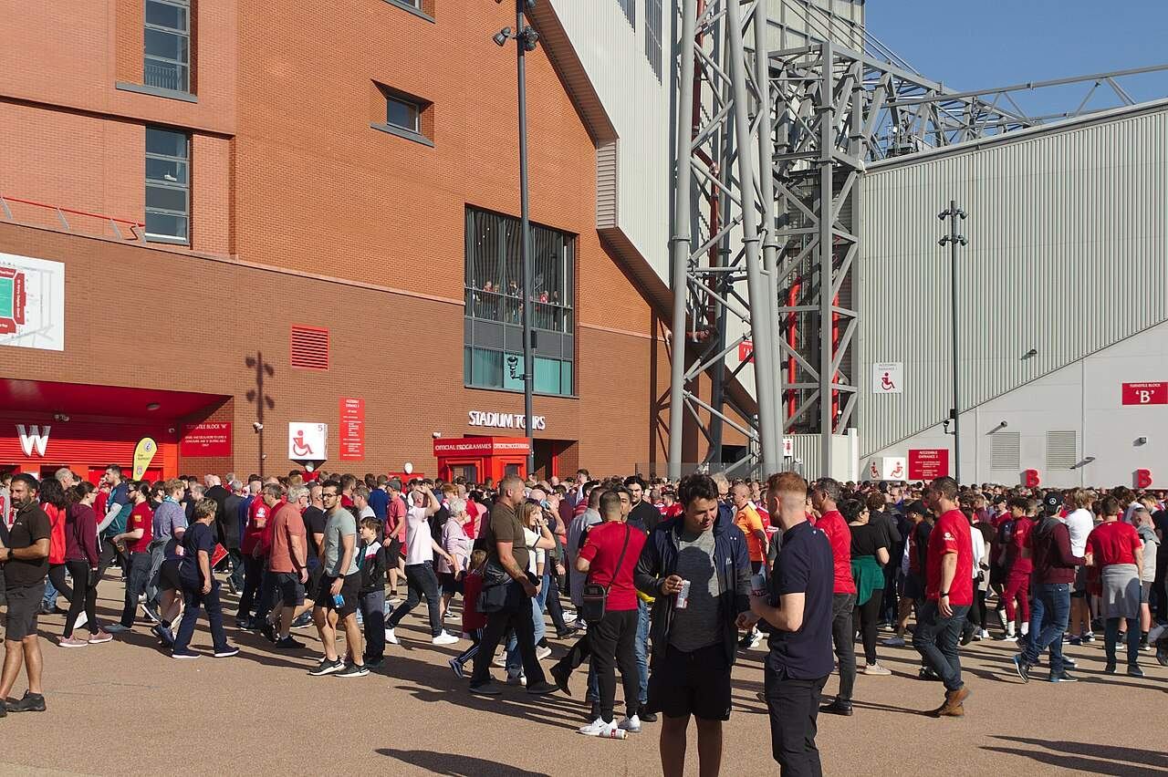 Fans arriving at Anfield before a Premier League match